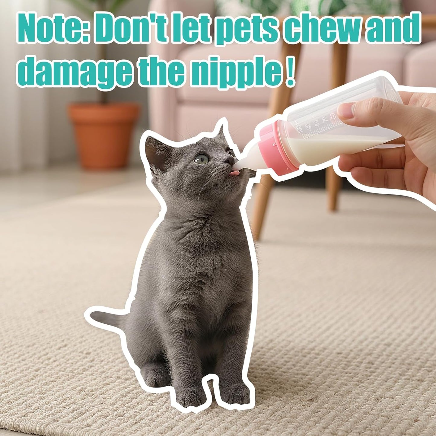 DEMORA Kitten Bottle Feeding Kit, Graduated Nursing Feeding Bottles for Pet Kitten Puppy Hamster Rabbit with Two Kinds of Replaceable Nipples Feeder (Clear, 3.4 oz)