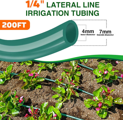Bonviee 200ft 1/4 inch Drip Irrigation Tubing Blank Distribution Tubing Drip Irrigation Hose Garden Watering Tube Line for Garden Irrigation System-Green