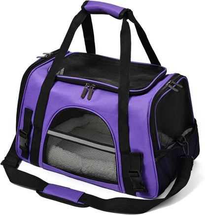 Dog Cat Carrier Soft for Small Pet Up to 16 Lbs TSA Airline Approved Travel Carrier Collapsible Puppy Car Mesh Bag 17.5 * 10.2 * 11.4 inch - Purple