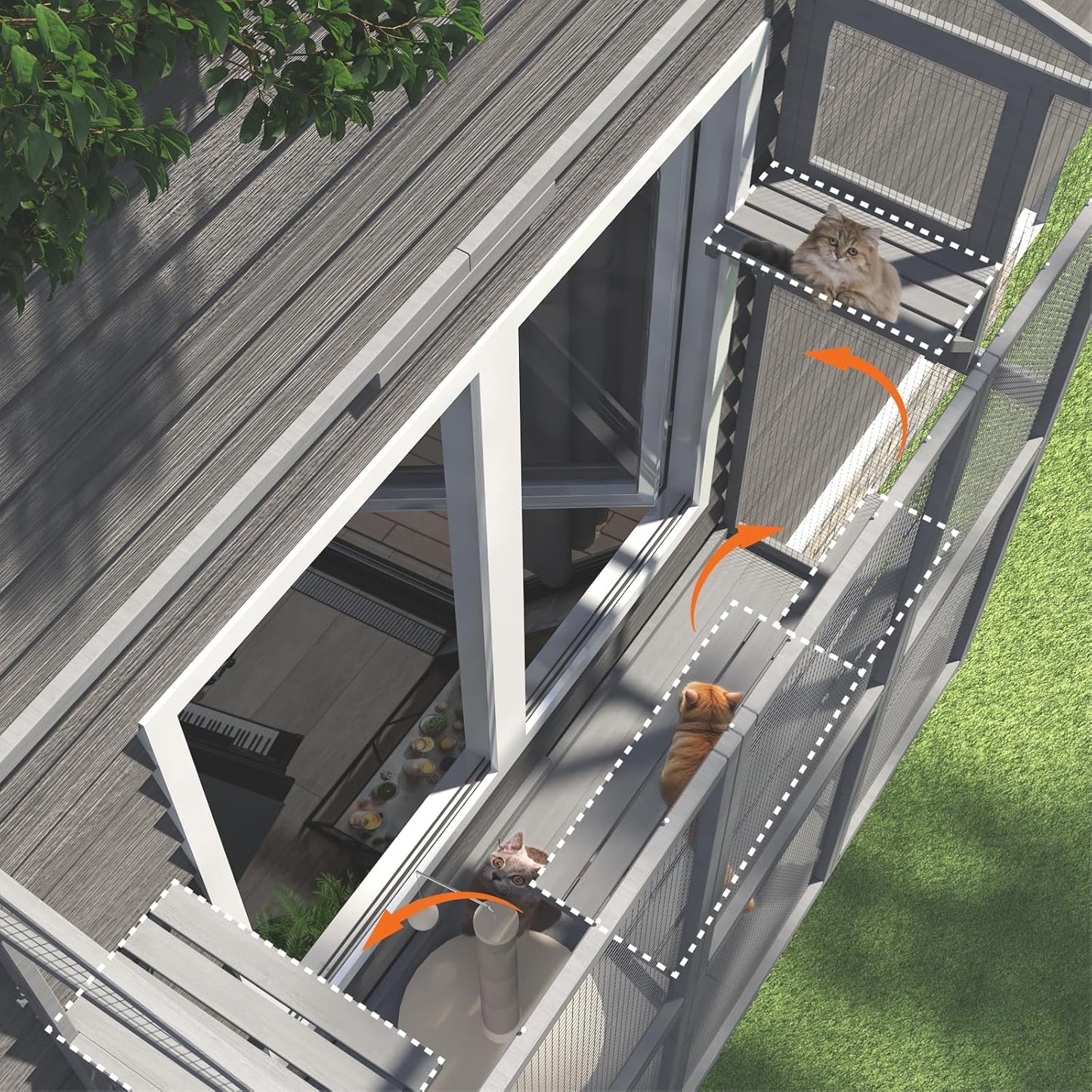 Cat Catio, Window Catio for Multiple Indoor Cats with 4 Jump Platforms, Cat Window Perch for Playing, Sunbathing, Napping, Waterproof Window Box Enclosure for Safely Enjoying Outdoor Sights