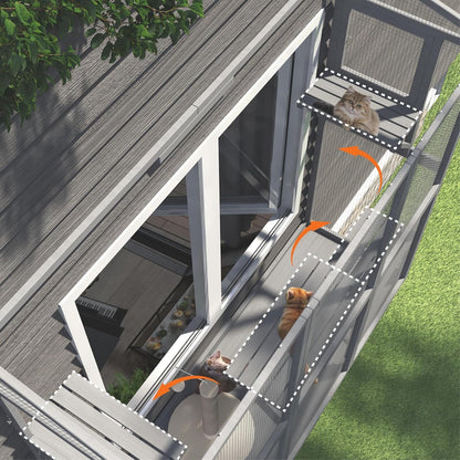 Cat Catio, Window Catio for Multiple Indoor Cats with 4 Jump Platforms, Cat Window Perch for Playing, Sunbathing, Napping, Waterproof Window Box Enclosure for Safely Enjoying Outdoor Sights