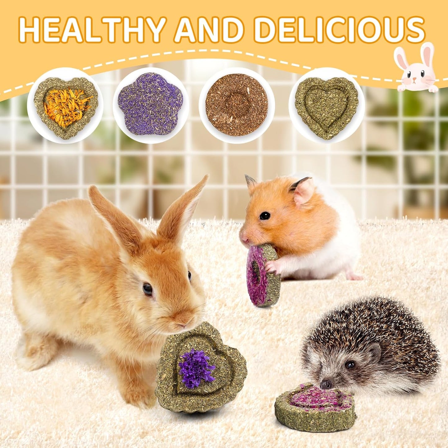 BESENL 36PCS Guinea Pig Hay Food Natural Rabbit Chew Toys for Teeth，Hamster Toys, Bunny Chew Toys Timothy Hay Treats for Rabbits Chinchillas Rats, Small Animals Teeth Grinding