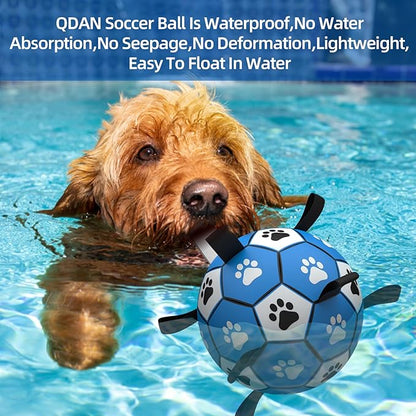 QDAN Dog Ropes Toys, Soccer Ball with Straps, Puppy Birthday Gifts, Dog Water Toy, Durable Balls for Small Medium Dogs-Blue Grey（6 Inch）