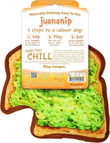 Doggijuana Tuffer Chewer Plush Dog Toy | Funny Dog Toy Plush with Juananip Catnip for Dogs | Calming Aid for Dogs | Interactive Squeaky Chew Toy for Play (Avocado Toast)