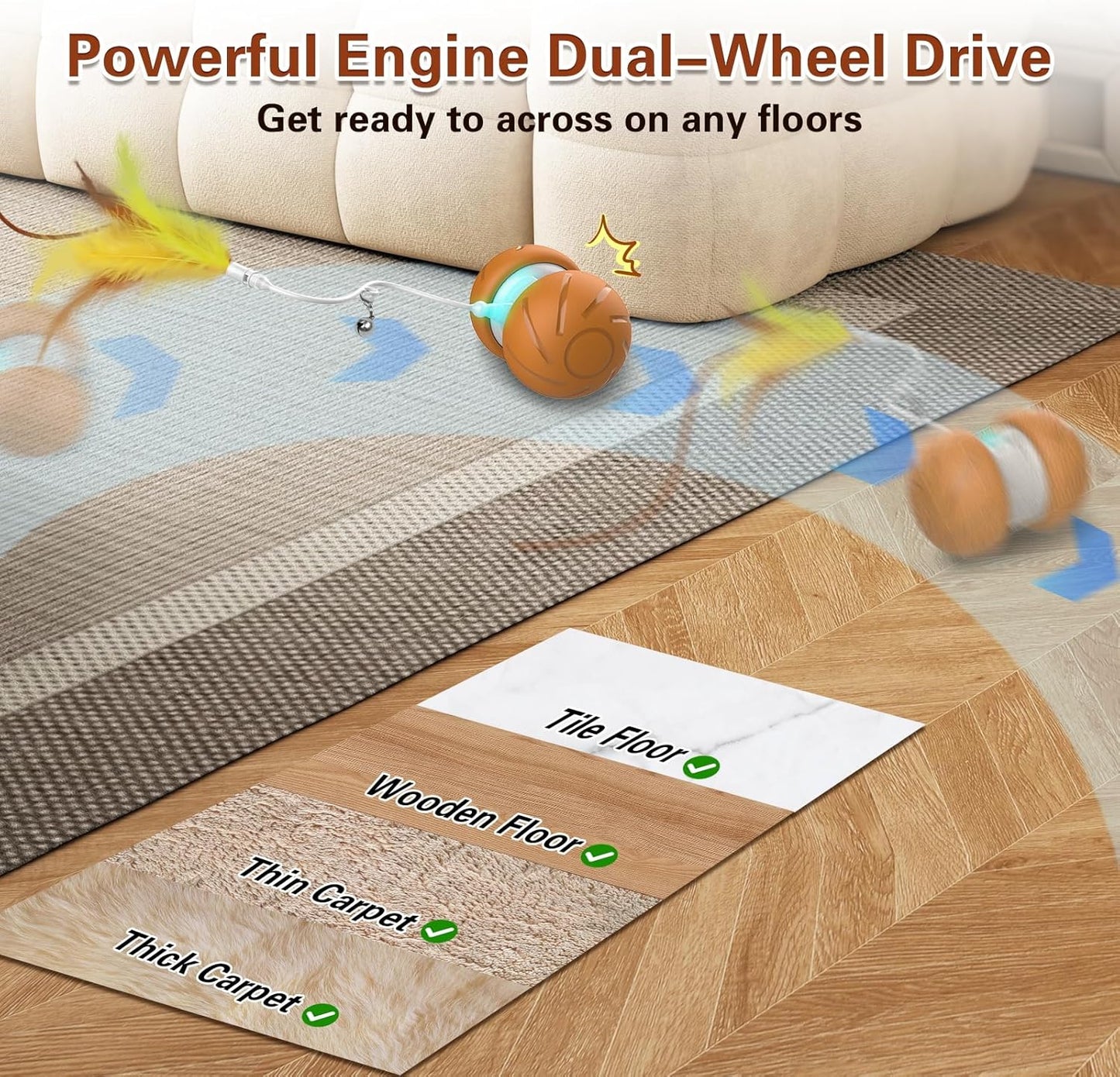 Cat Toys for Bored Indoor Adult Cats,Interactive Flying Feather Teaser,Automatic Moving Robot Cat Toy,Touch Activated Kitten Toy,Rechargeable Cat Enrichment Exercise Toys