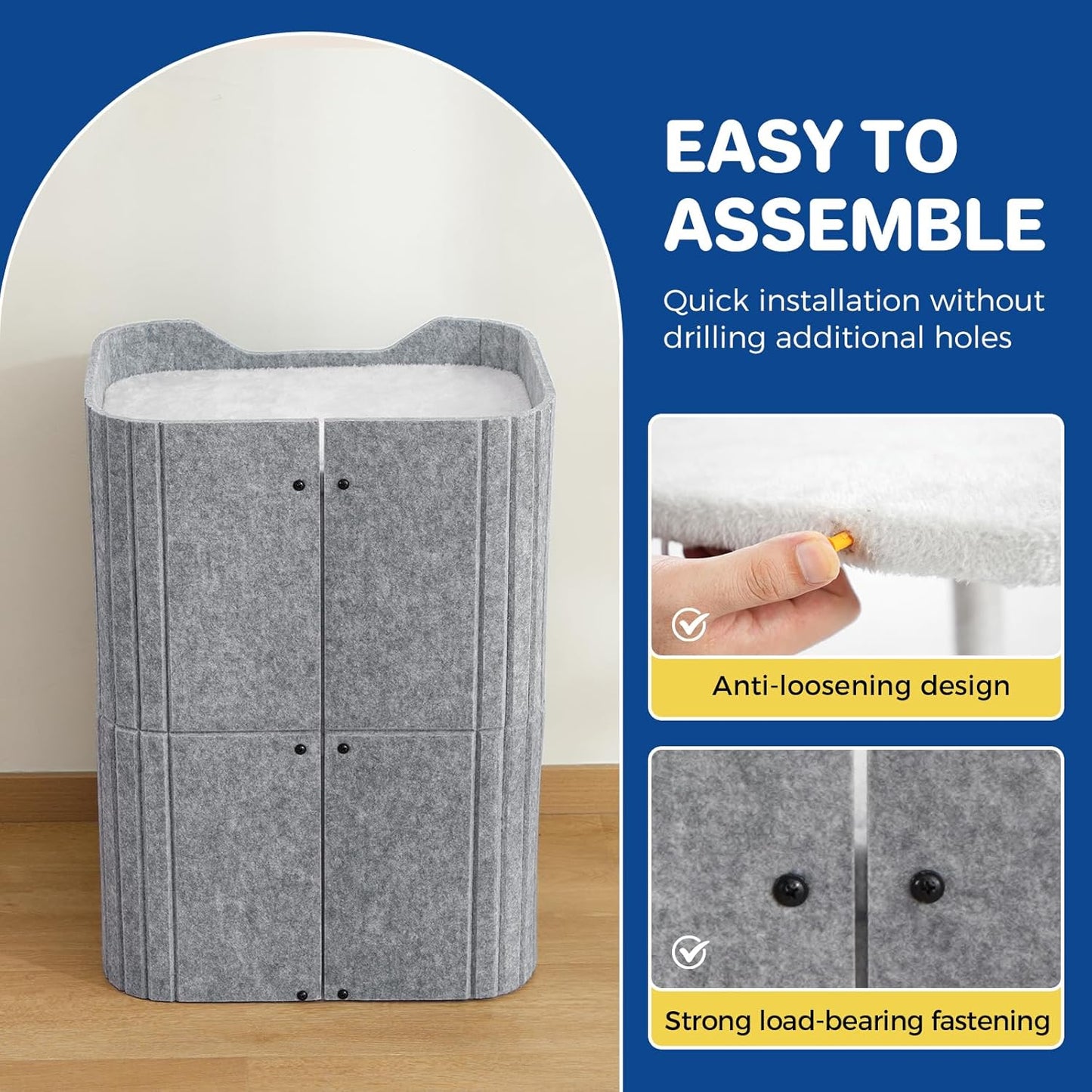 Cat House for Indoor Cats Large Cat Bed Cave 2-Storey Cats Condo with Cozy Felt Covered Hideaway for Multiple Pets Gray