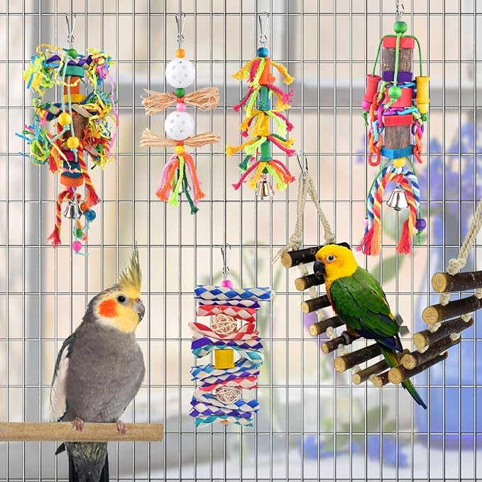 KATUMO Bird Toys, Parakeet Swing Parrot Ladder Cockatiel Perch Conure Hanging Bell Toys for Parakeet Conure Cockatiel Mynah Love Bird Small Birds