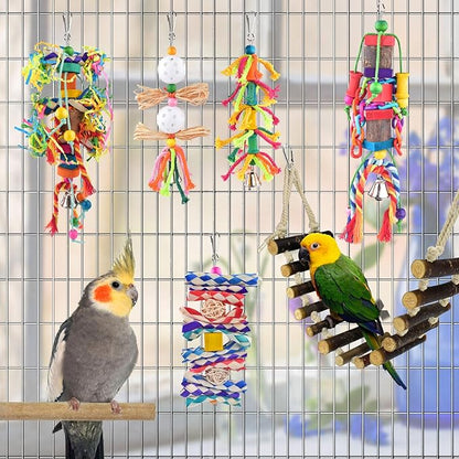 KATUMO Bird Toys, Parakeet Swing Parrot Ladder Cockatiel Perch Conure Hanging Bell Toys for Parakeet Conure Cockatiel Mynah Love Bird Small Birds