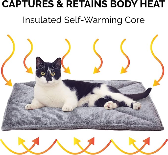 Furhaven ThermaNAP Self-Warming Cat Bed for Indoor Cats & Small Dogs, Washable & Reflects Body Heat - Quilted Faux Fur Reflective Bed Mat - Gray, Small