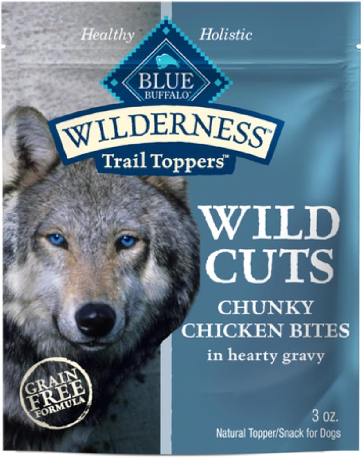Blue Buffalo Wilderness Trail Toppers Wild Cuts Natural High-Protein Dog Wet Food, Chicken Bites in Hearty Gravy, 3-oz Pouch, 24 Count