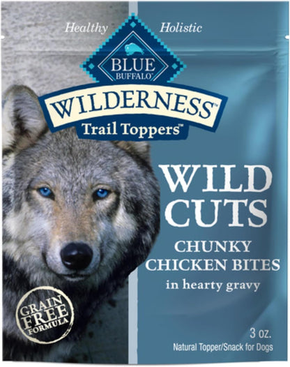Blue Buffalo Wilderness Trail Toppers Wild Cuts Natural High-Protein Dog Wet Food, Chicken Bites in Hearty Gravy, 3-oz Pouch, 24 Count