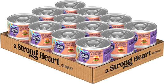 A Strong Heart Wet Dog Food, Bacon Cheeseburger Flavor in Gravy - 5.5 oz Cans (Pack of 24), Made in The USA with Real Beef