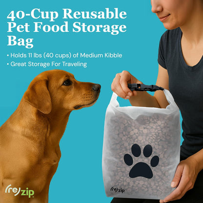 (re)zip Large Roll Top Pet Food Storage Bag 40-Cup, BPA-Free, Food-Grade, Pet-Safe, Freshness Seal for Camping, Travel & Daily Use, Machine Washable, Magenta