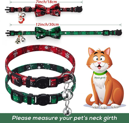 LLHK 4 Pack Christmas Cat Collars with Bow Tie and Bell,Breakaway Kitten Collar for Girl Boy Cats,Adjustable 7-12inch, for Kitty Kitten Adult Cats,Pet Supplies,Stuff,Accessories