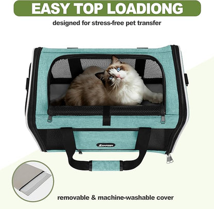 Cat Carrier 18"x11"x11" TSA Approved Ventilated Top Open Softsided Pet Air Travel Bag, Small Animal Basic Crate Shih Tzu Dog Kennel Carry Case, 4-Mesh-Side Kitty Carry on up to 20lbs Teal