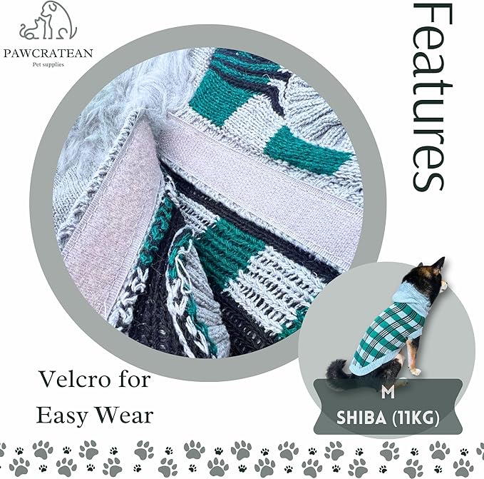 Cute Sweater for Dogs and Cats Soft Flannel Pet Outfit Warm and Cozy Animal Hoodie Small to Large Pet Clothes for Halloween Parties and Everyday Wear (Small, Green Checkered with Hat)