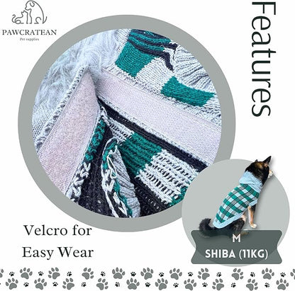 Cute Sweater for Dogs and Cats Soft Flannel Pet Outfit Warm and Cozy Animal Hoodie Small to Large Pet Clothes for Halloween Parties and Everyday Wear (Small, Green Checkered with Hat)