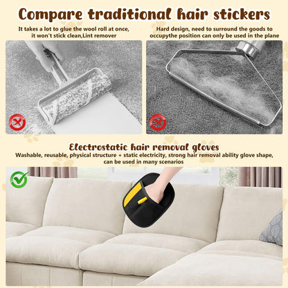 Pet Hair Removal Gloves,Electrostatic Gloves Pet Hair, Efficient Grooming Glove for Cats Dogs, Reusable Pet Hair Removal Tool for Couch, Furniture, Carpet, Curtain (3)