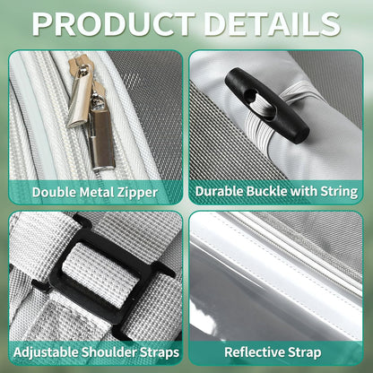 Bird Carrier Bag, Bird Travel Cage with Standing Perch and Indestructible Stainless Steel Mesh, Protable Transparent Breathable Carrier with Feeder Cups for Small Birds Parrot Parakeet, Grey