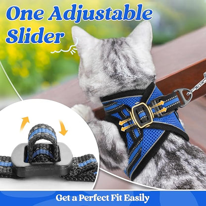 rabbitgoo Cat Harness and Leash Set for Walking Escape Proof, Adjustable Soft Kittens Vest with Reflective Strip for Cats, Comfortable Outdoor Vest, Blue, M