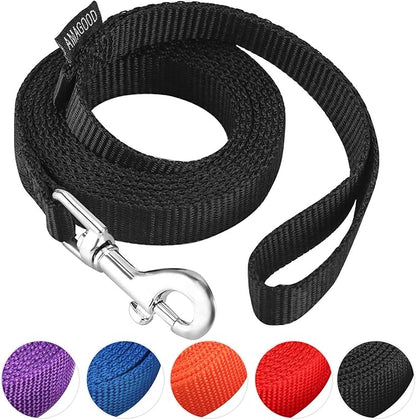 AMAGOOD 6 FT Puppy/Dog Leashes, Strong Traditional Style Leash with Easy to Use Collar Hook,Dog Lead Great for Small and Medium and Large (Black,5/8" x 6 Feet)