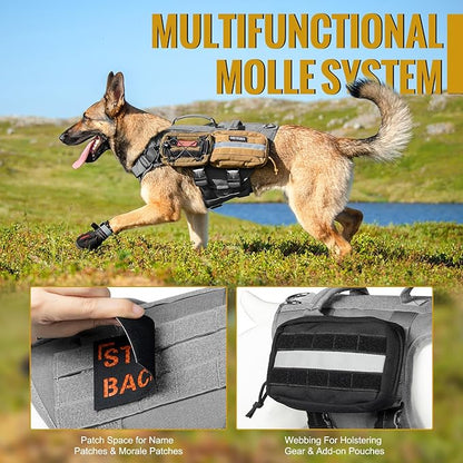 OneTigris Tactical Large Dog Harness, 5X Metal Buckled No Pull Service Dog Harness Vest with Hook & Loop Panels, Military Heavy Duty Dog Vest for Walking Hiking Training