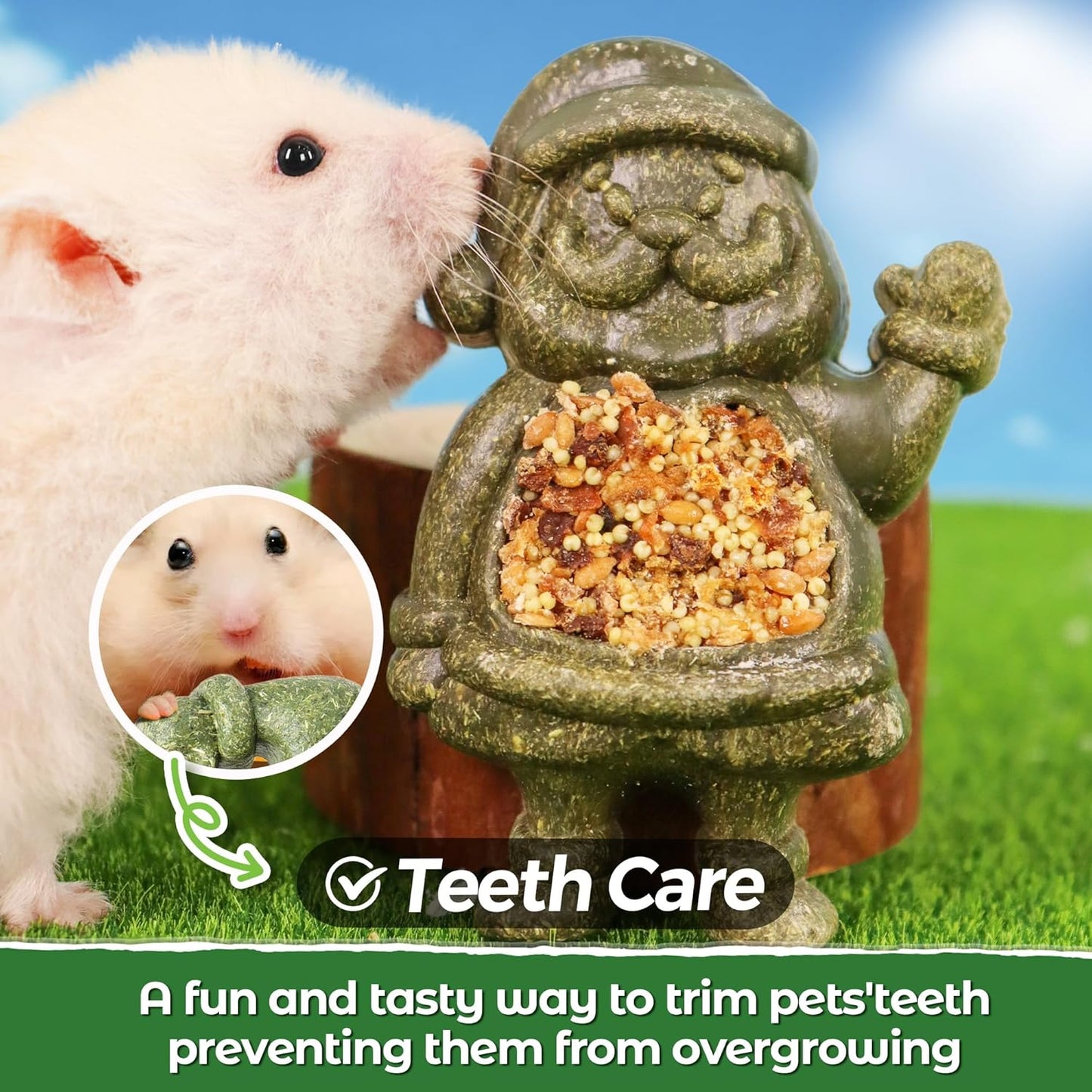 TEEWY Santa Claus Guinea Pig Toys, Natural Vegetables, Fruits and Timothy, Hamster Chew Toys for Teeth, Guinea Pig Toys Enrichment, Small Animal Chew Toys for Chinchilla, Rat, Gerbil, 2PCS