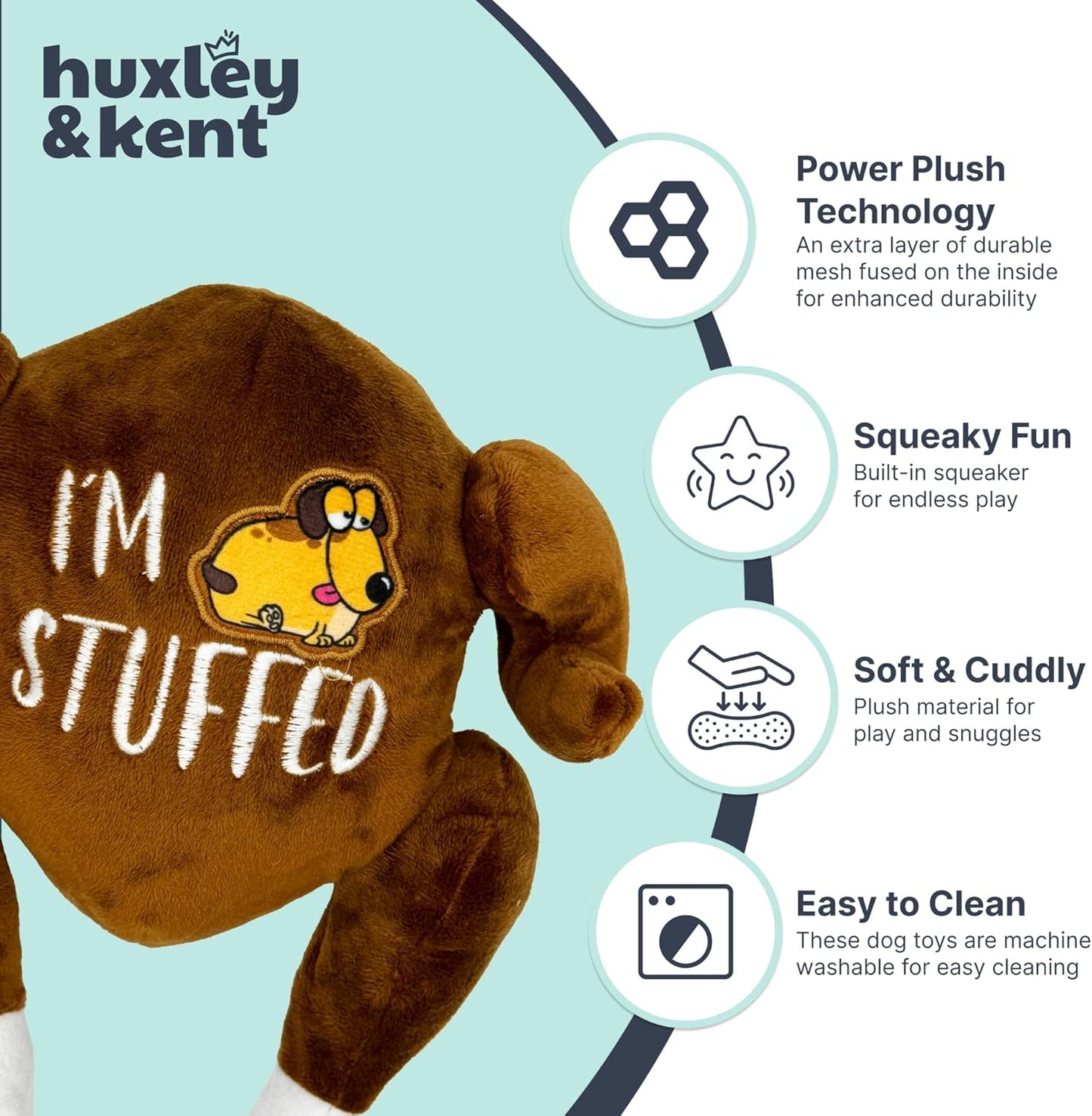 Huxley & Kent Funny Dog Toy w/Squeaker – Thanksgiving Fall Power Plush Squeaky Dog Toys for Small, Medium & Large Dogs – Soft Stuffed Animal for Indoor Play & Fetch - I'm Stuffed Turkey, Small