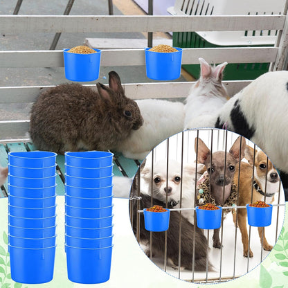 120 Pcs Cage Cups Chicken Birds Feeder Cups Plastic Hanging Chicken Feeders and Waterers 8 oz Feeding Bowl for Gamefowl Supplies Pet Pigeon Poultry Parrot Parakeet Rooster Rabbit(Blue)