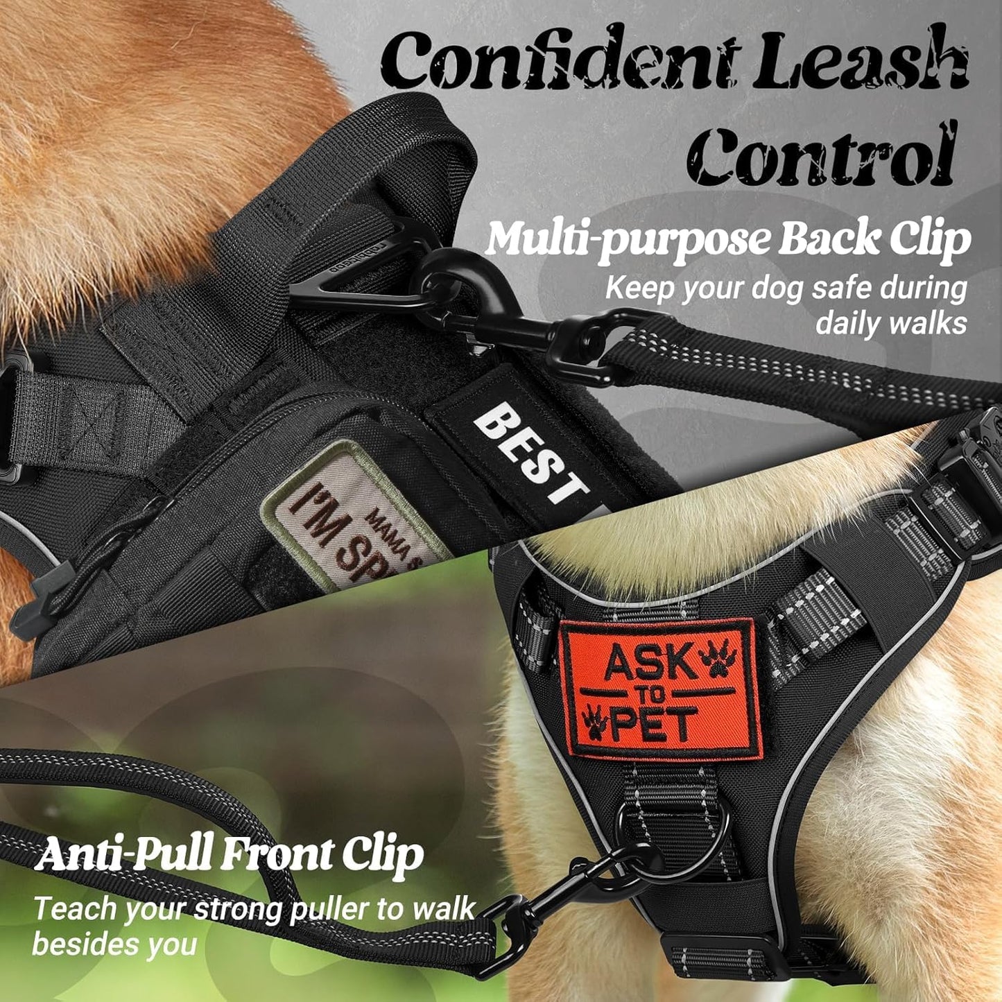 rabbitgoo Upgraded Tactical Dog Harness for Large Dogs, Reflective Heavy Duty Pet Harness with Handle, No-Pull Service Vest Large Breed, Adjustable Military Vest for Training Hunting Walking, Black, L