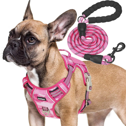 Heavy Duty Tactical Dog Harness for Small Dogs, No Pull Adjustable Pet Harness Reflective Service Training Easy Control Pet Vest Military K9 Working Dog Harnesses- Small, Pink Camo