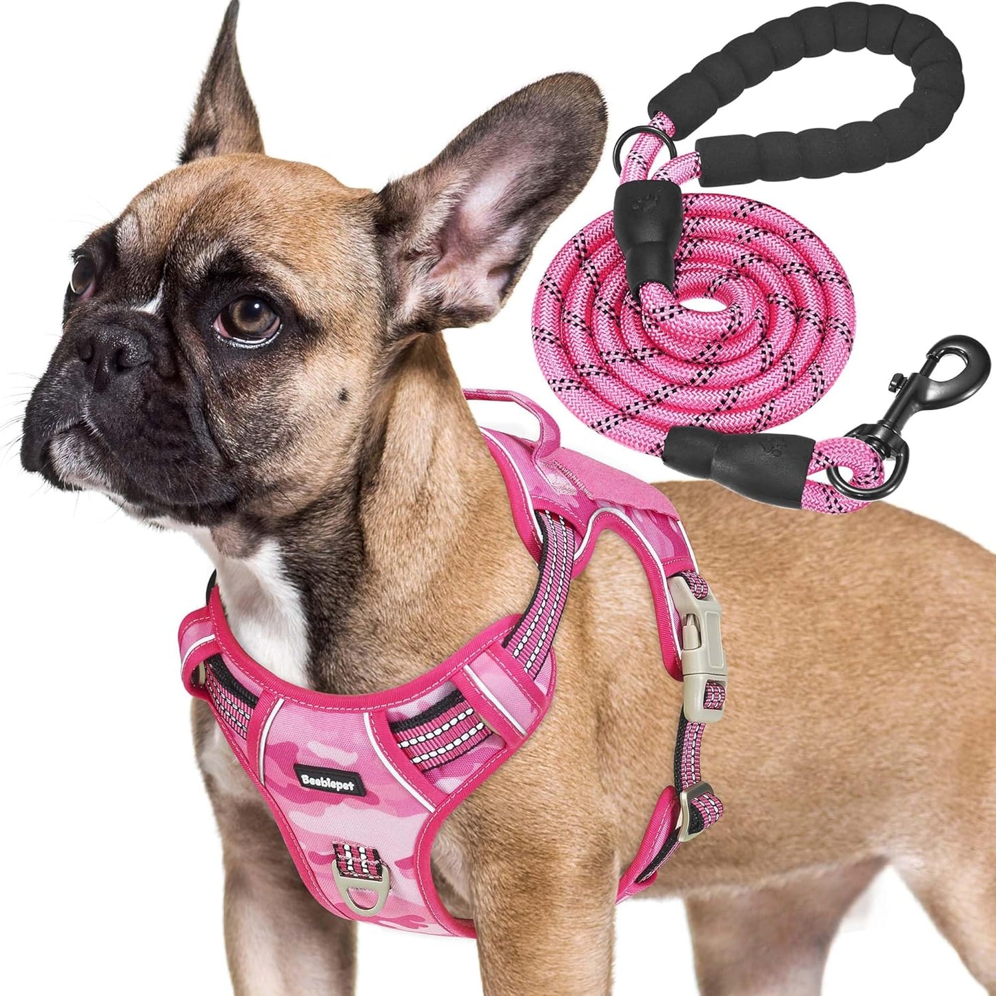 Heavy Duty Tactical Dog Harness for Medium Dogs, No Pull Adjustable Pet Harness Reflective Service Training Easy Control Pet Vest Military K9 Working Dog Harnesses- Medium, Pink Camo