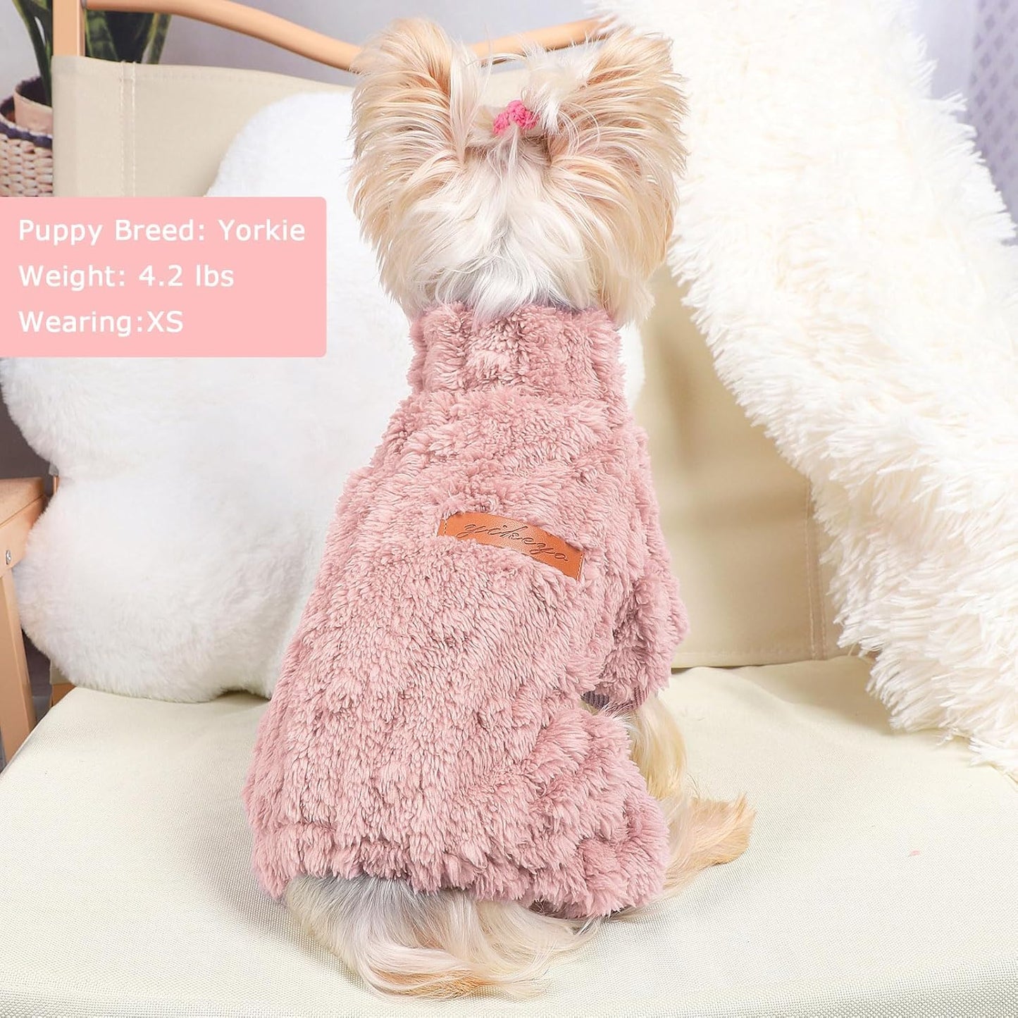 Dog Sweater for Small Dogs, XXS Dog Sweaters Turtleneck Doggie Pajamas Jumpsuits, Small Doggy Clothes Girl Boy, Cold Weather Puppy Onesie Outfits Yorkie Chihuahua Apparel,Light Pink,XS