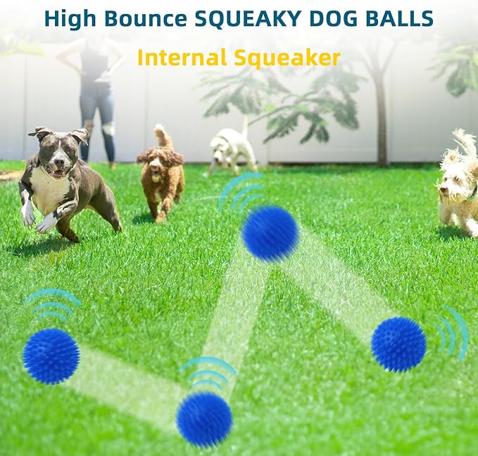 SHARLOVY 4.5'' Squeaky Dog Toy Balls for Large Breeds, Dogs Spiky Balls for Aggressive Chewers, Durable Puppy Chew Toys for Teething, Indestructible Fetch and Train, BPA Free Non-Toxic