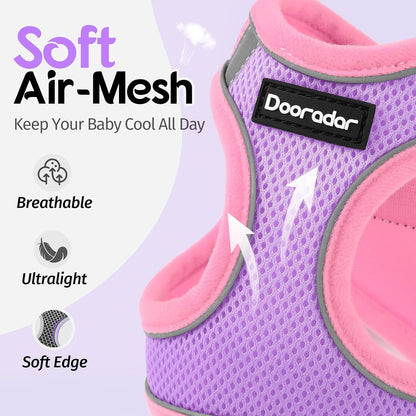 Dooradar Cat Harness and Leash Set, Escape Proof Lightweight Kitten Harness, Soft Breathable Reflective Vest for Outdoor Walking Traveling, Adjustable for Medium Cats, Purple & Pink, M