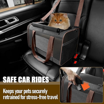 Small Dog Carrier Cage Soft Chihuahua/Softshell Big Cat Carrier Maine Coon/Pet Taxi Carrying Bag Over 25lbs / Top Loader Travel Kennel Brown
