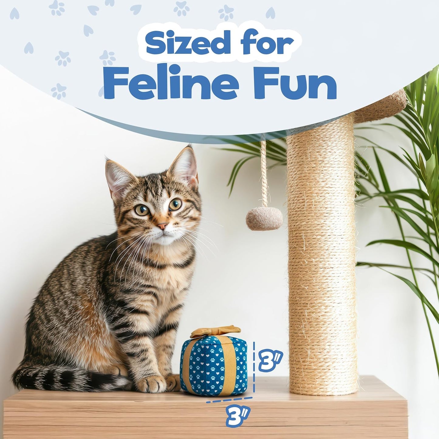 Gift Box Catnip Toy – Christmas & Birthday Cat Toy with Catnip & Crinkle, Cute Plush Present for Indoor Cats, Christmas Cat Gift & Stocking Stuffer