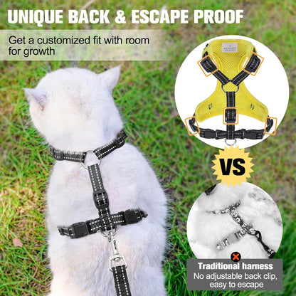 BEAUTYZOO Cat Harness, Escape Proof Cat Leash and Harness Set for Walking, Soft Breathable Vest Harness with Safety Neck Adjustable, Reflective Easy-Control Kitten Harness for Cats (Bee Design)