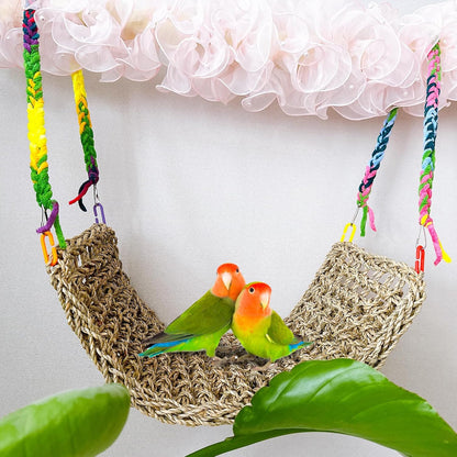 2Pcs Bird Seagrass Mat 20.5×8'' Natural Grass Woven Net Hammock Hanging on Cage Parakeet Climbing Rope Ladder Chew Toys for Lovebird Cockatiel Conure Budgie Cockatoo