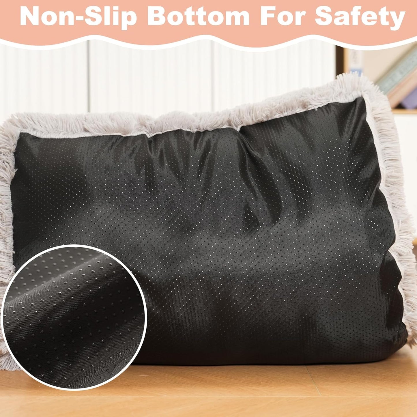 Bedfolks Waterproof Crate Bed, Plush Dog & Cat Kennel Pad with Removable Cover, Faux Fur, Washable, 23"x18", Solid Light Grey