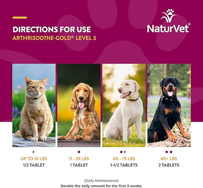 NaturVet – ArthriSoothe-GOLD – Level 3 Advanced Joint Care | Clinically Tested to Support Connective Tissue, Cartilage Health & Joint Movement | Enhanced with Glucosamine, MSM, Chondroitin & Green Lipped Mussel | For Dogs & Cats | 90 Chewable Tablets