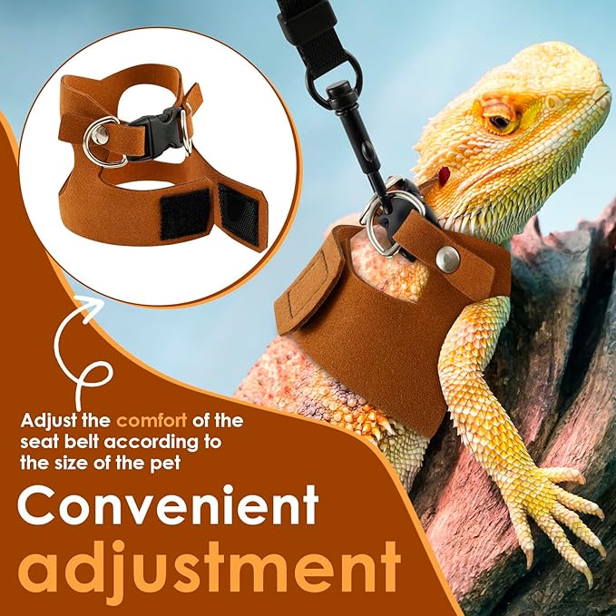 3 Pcs Bearded Dragon Harness and Leash Set, 3 Sizes Adjustable Soft Leather Lizard Harness with Leash, Small Animal Traction Rope Training Walking Vest for Bearded Dragon Lizard Squirrel