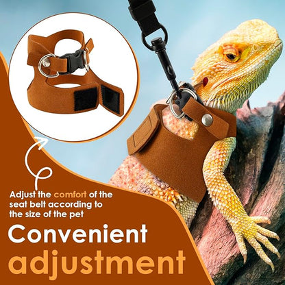 3 Pcs Bearded Dragon Harness and Leash Set, 3 Sizes Adjustable Soft Leather Lizard Harness with Leash, Small Animal Traction Rope Training Walking Vest for Bearded Dragon Lizard Squirrel