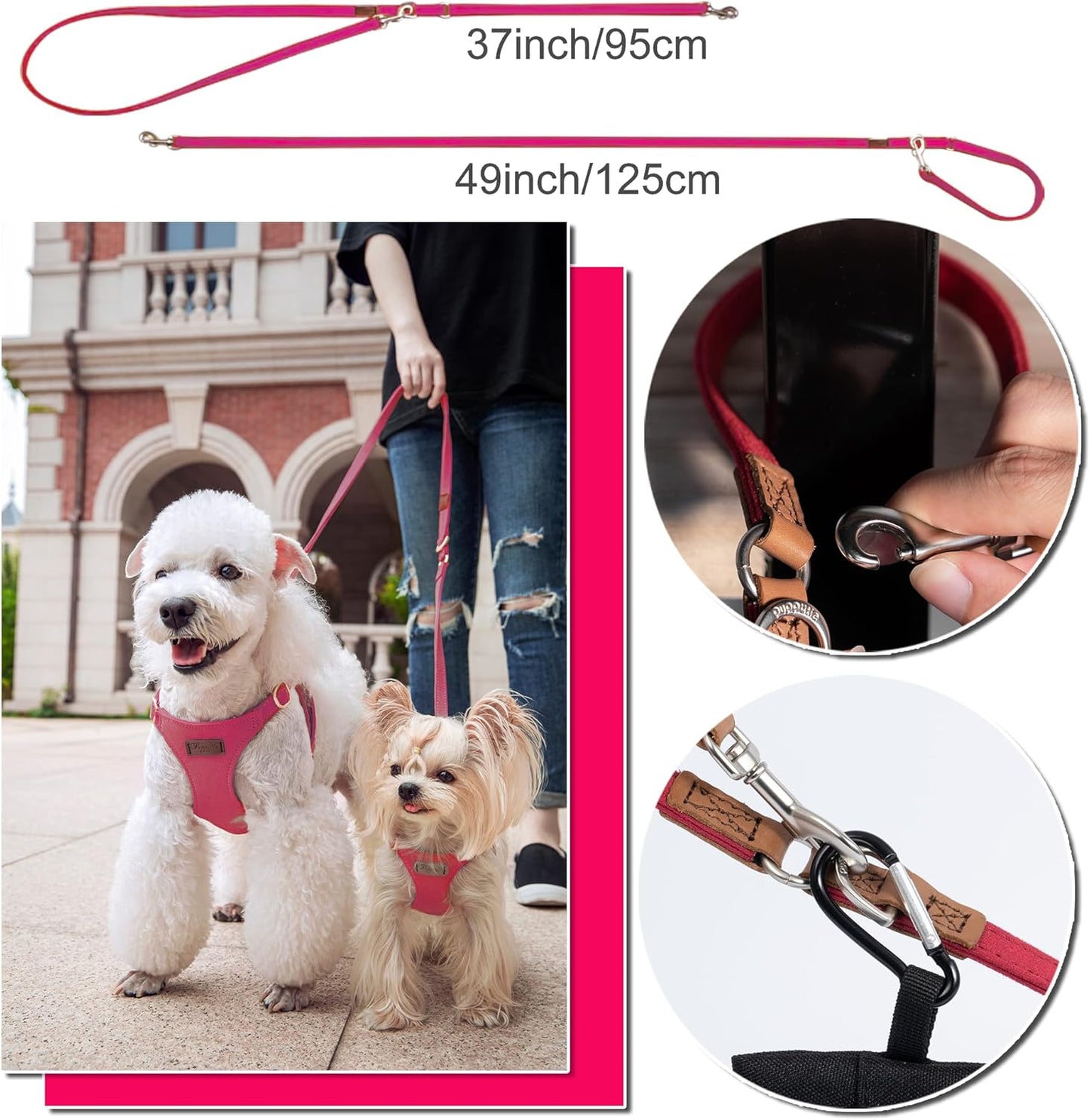 Puppytie No Pull Dog Harness with Multifunction Dog Leash,Soft Adjustable No Choke Escape Proof Pet Harness Vest for Medium Dogs,Suede Bow Wine red,M