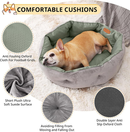 Dual-Sided Pet Bed, Reversible Dog Bed for Small Dogs & Cats with Removable Washable Cover, Warm Plush & Cool Oxford Fabric, Non-Slip Bottom, Grey 20x20 Inch