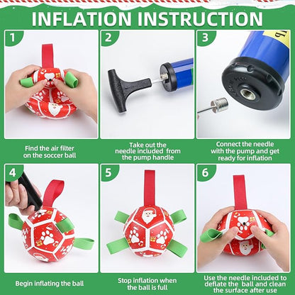 QDAN Small Christmas Dog Toys, Soccer Ball with Straps, Outdoor Interactive Toys for Tug of War, Puppy Birthday Gifts, Water Toy, Durable Dog Balls for Puppy (5 Inch)