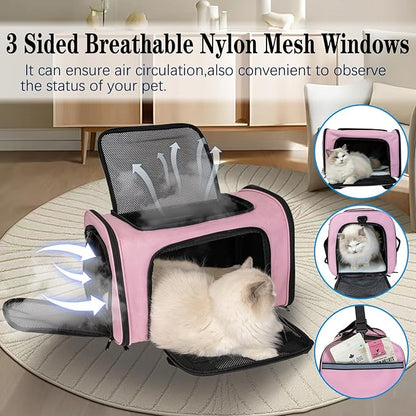 Top tasta Dog Cat Carrier Pet Carriers for Large Cats Small Dogs Carrier Soft Sided Puppy up to 25Lbs Dog Carrier Portable Foldable Dog Cat Travel Carrier (Large-Pink-20 * 13 * 13)