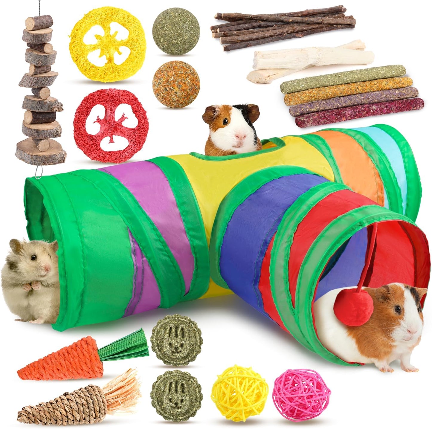 Sofier Guinea Pig Toys Tunnel Hideout Cage Accessories Chew Toys for Hamster Rabbit Ferret Rat Chinchilla Hedgehog Enrichment Playpen Boredom