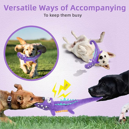 Tough Dog Toys Indestructible, Stuffed Chew Large Dog Toys to Keep Them Busy, Interactive Squeaky Tug of War Doggie Toy, Chew Guard Technology