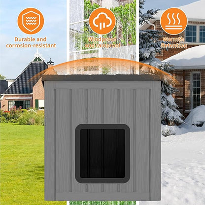 KAMABOKO Outdoor Cat House, Weatherproof Plastic Cat Shelter for Indoor & Outdoor, Durable All-Season Pet House for Feral, Stray & Domestic Cats (Gray&Black)